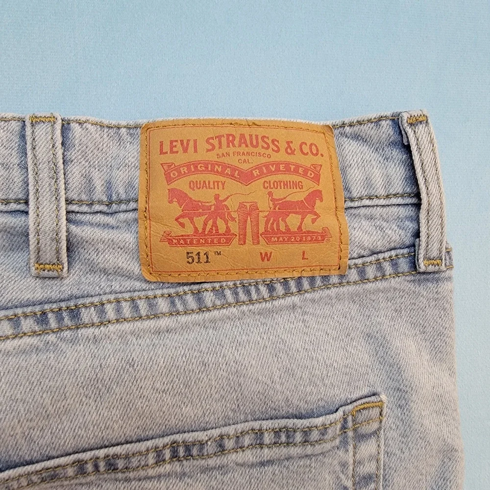 Levi's 511 Slim Fit Mens Jeans 50x29 Blue Denim Light Wash Patina Classic